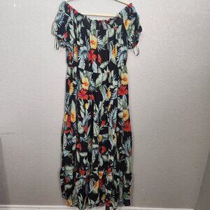 Forever 21 Floral Off Shoulder Maxi Dress Tropical Print Tiered lined